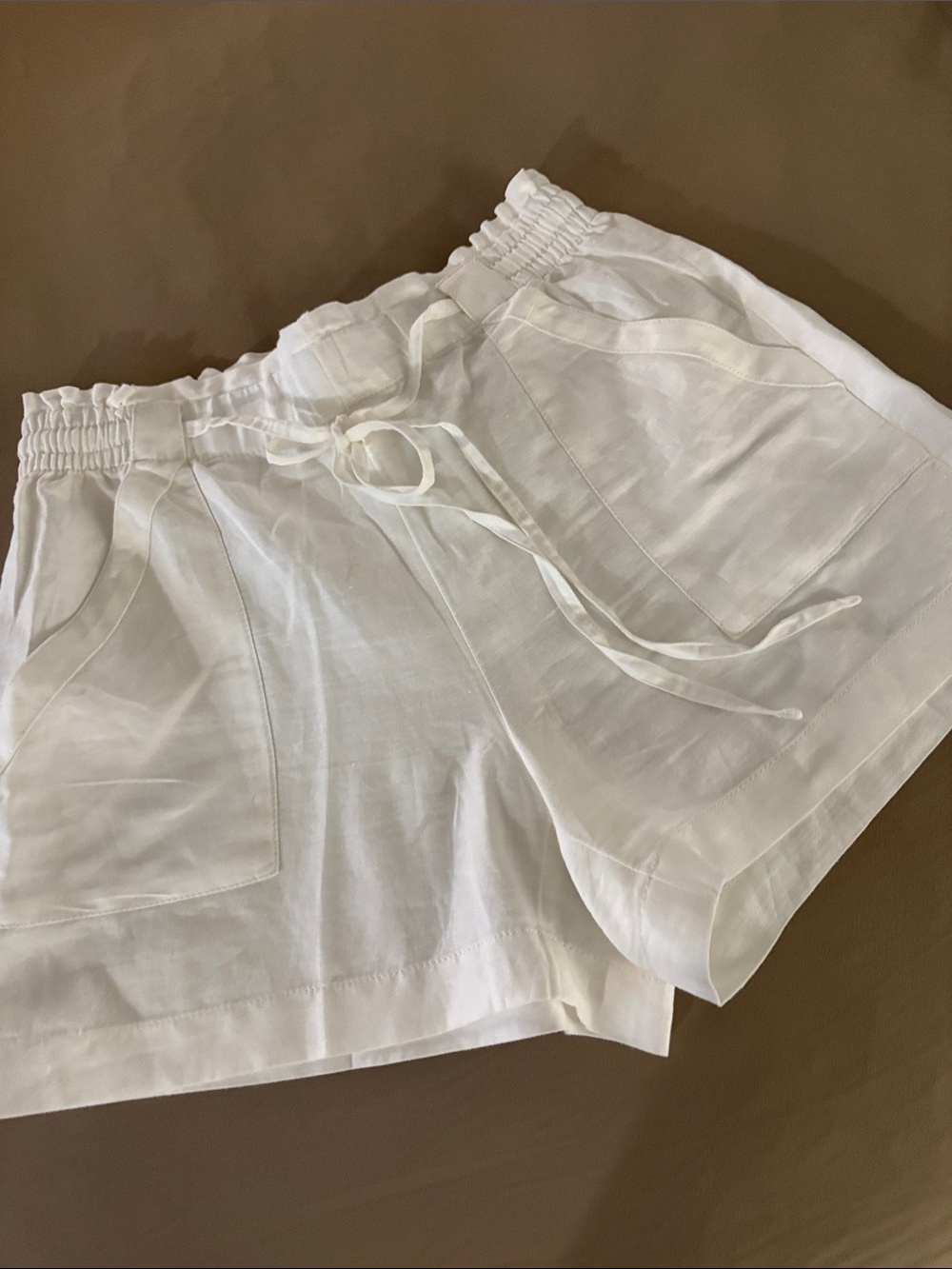 LOFT White High-Rise Linen Drawstring Shorts